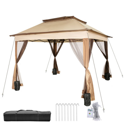 Outdoor Canopy Gazebo Tent, Portable Canopy Shelter with 11\'x11\' Large Shade Space for Party, Backyard, Patio Lawn and Garden, 4 Sandbags, Carrying Bag and Netting Included, Brown - Image 9
