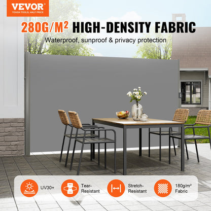Retractable Side Awning, 160X300m Aluminum Outdoor Privacy Screen, 280g Polyester Water-proof Retractable Patio Screen, UV 30+ Room Divider Wind Screen for Patio, Backyard, Balcony, Gray - Image 2