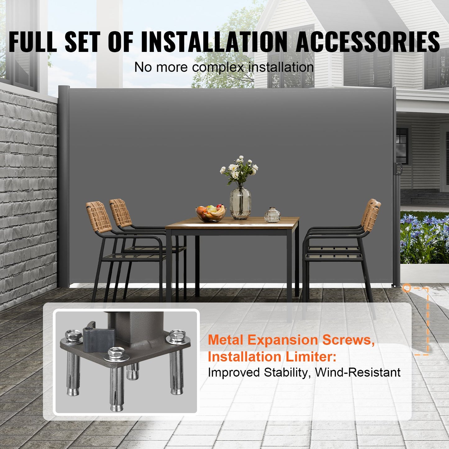 Retractable Side Awning, 160X300m Aluminum Outdoor Privacy Screen, 280g Polyester Water-proof Retractable Patio Screen, UV 30+ Room Divider Wind Screen for Patio, Backyard, Balcony, Gray - Image 4