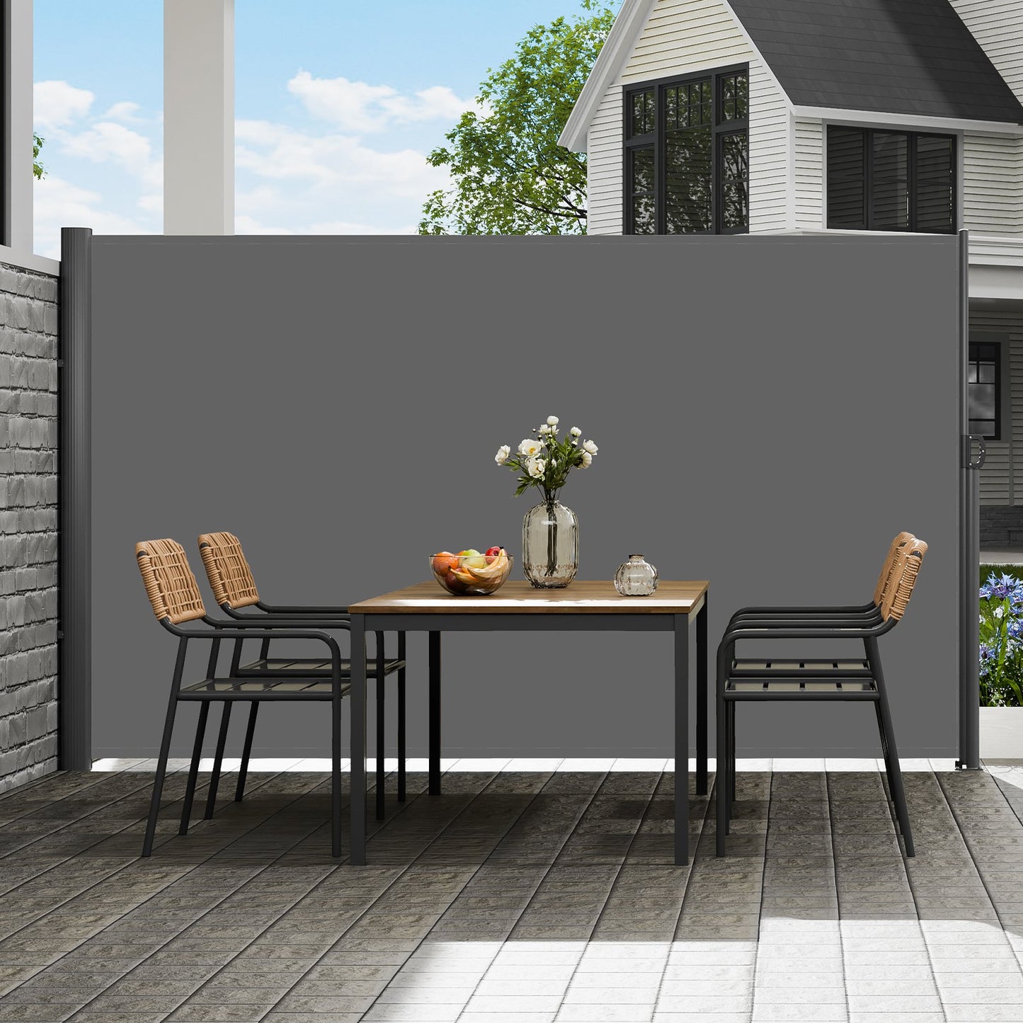 Retractable Side Awning, 160X300m Aluminum Outdoor Privacy Screen, 280g Polyester Water-proof Retractable Patio Screen, UV 30+ Room Divider Wind Screen for Patio, Backyard, Balcony, Gray - Image 8
