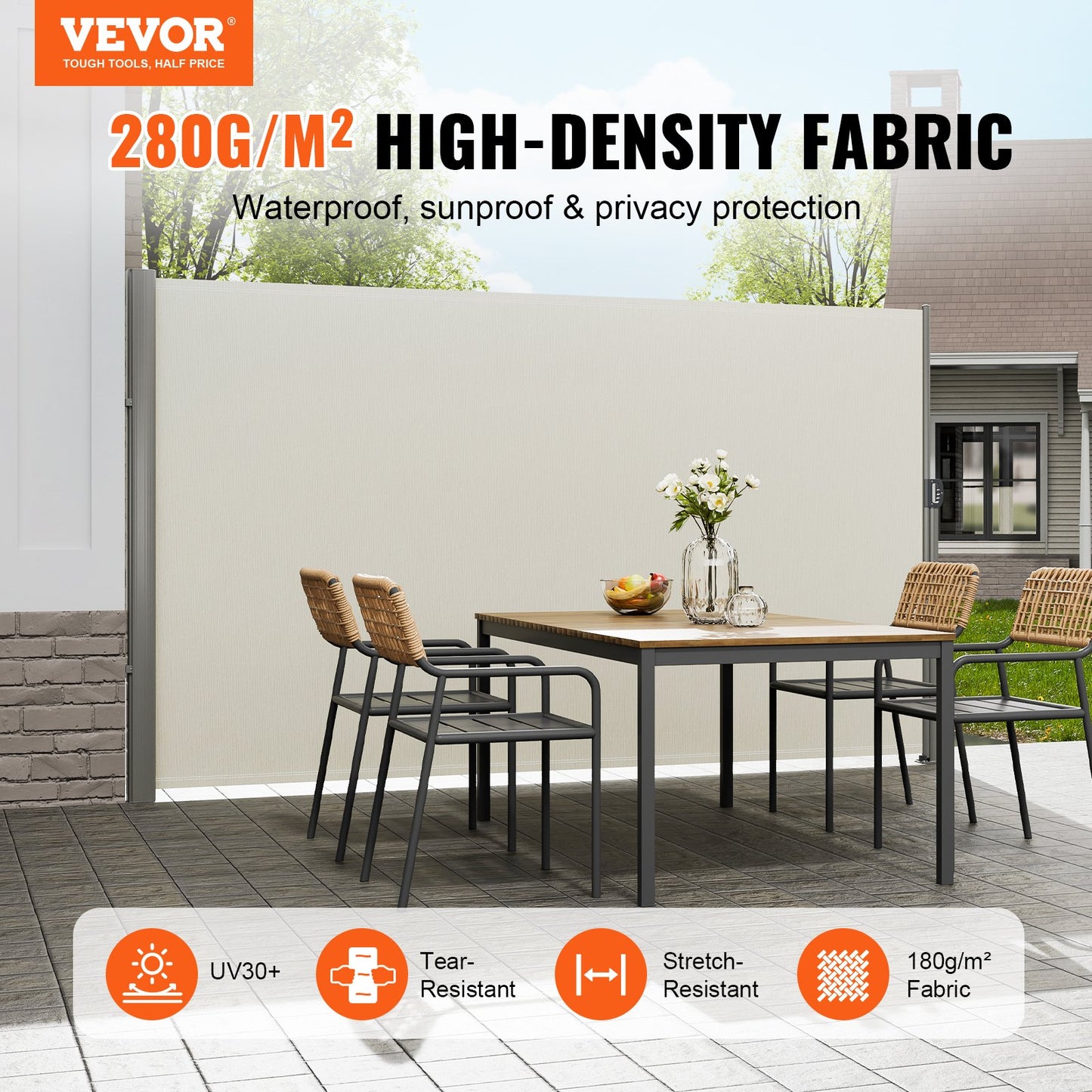 Retractable Side Awning,160X300cm Aluminum Outdoor Privacy Screen, 280g Polyester Water-proof Retractable Patio Screen, UV 30+ Room Divider Wind Screen for Patio, Backyard, Balcony, Beige - Image 2