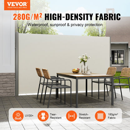 Retractable Side Awning,160X300cm Aluminum Outdoor Privacy Screen, 280g Polyester Water-proof Retractable Patio Screen, UV 30+ Room Divider Wind Screen for Patio, Backyard, Balcony, Beige - Image 2