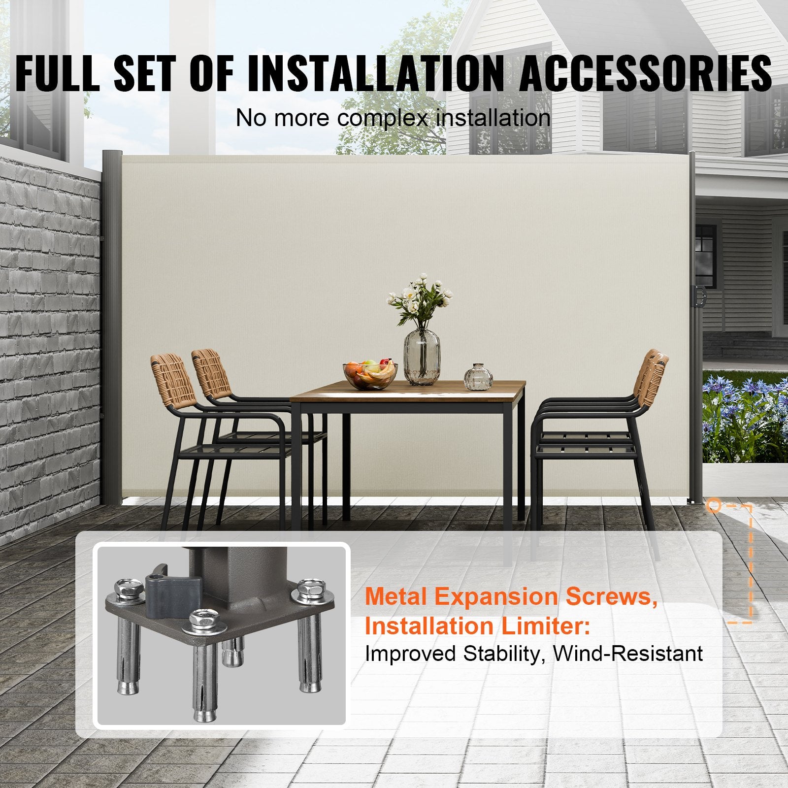Retractable Side Awning,160X300cm Aluminum Outdoor Privacy Screen, 280g Polyester Water-proof Retractable Patio Screen, UV 30+ Room Divider Wind Screen for Patio, Backyard, Balcony, Beige - Image 4
