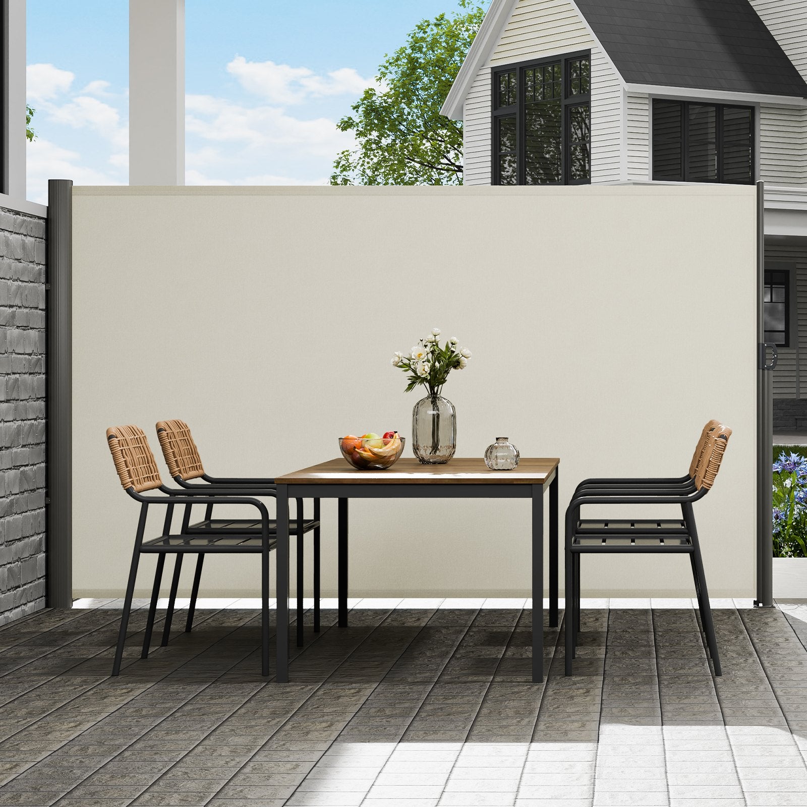 Retractable Side Awning,160X300cm Aluminum Outdoor Privacy Screen, 280g Polyester Water-proof Retractable Patio Screen, UV 30+ Room Divider Wind Screen for Patio, Backyard, Balcony, Beige - Image 8