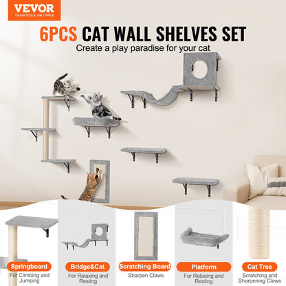 Wall Mounted Cat Shelves, Cat Wall Shelves and Perches with Jumping Boards, Hammock, Sofa, Cat Tree & Cat Grip, Cat Furniture and Shelves up to 40 lbs for Sleeping, Playing, Climbing, Set of 6 - Image 2