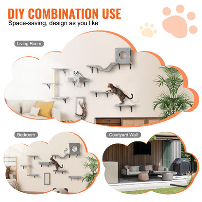 Wall Mounted Cat Shelves, Cat Wall Shelves and Perches with Jumping Boards, Hammock, Sofa, Cat Tree & Cat Grip, Cat Furniture and Shelves up to 40 lbs for Sleeping, Playing, Climbing, Set of 6 - Image 6