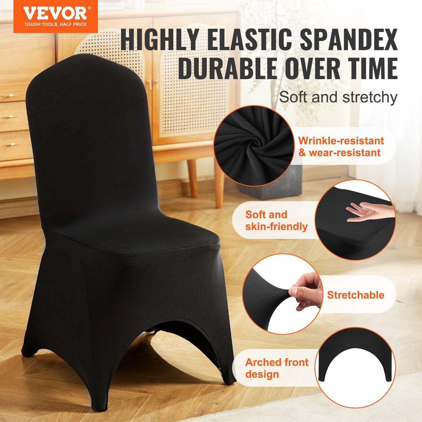 50 PCS Black Chair Covers Polyester Spandex Stretch Wedding Party Banquet - Image 2