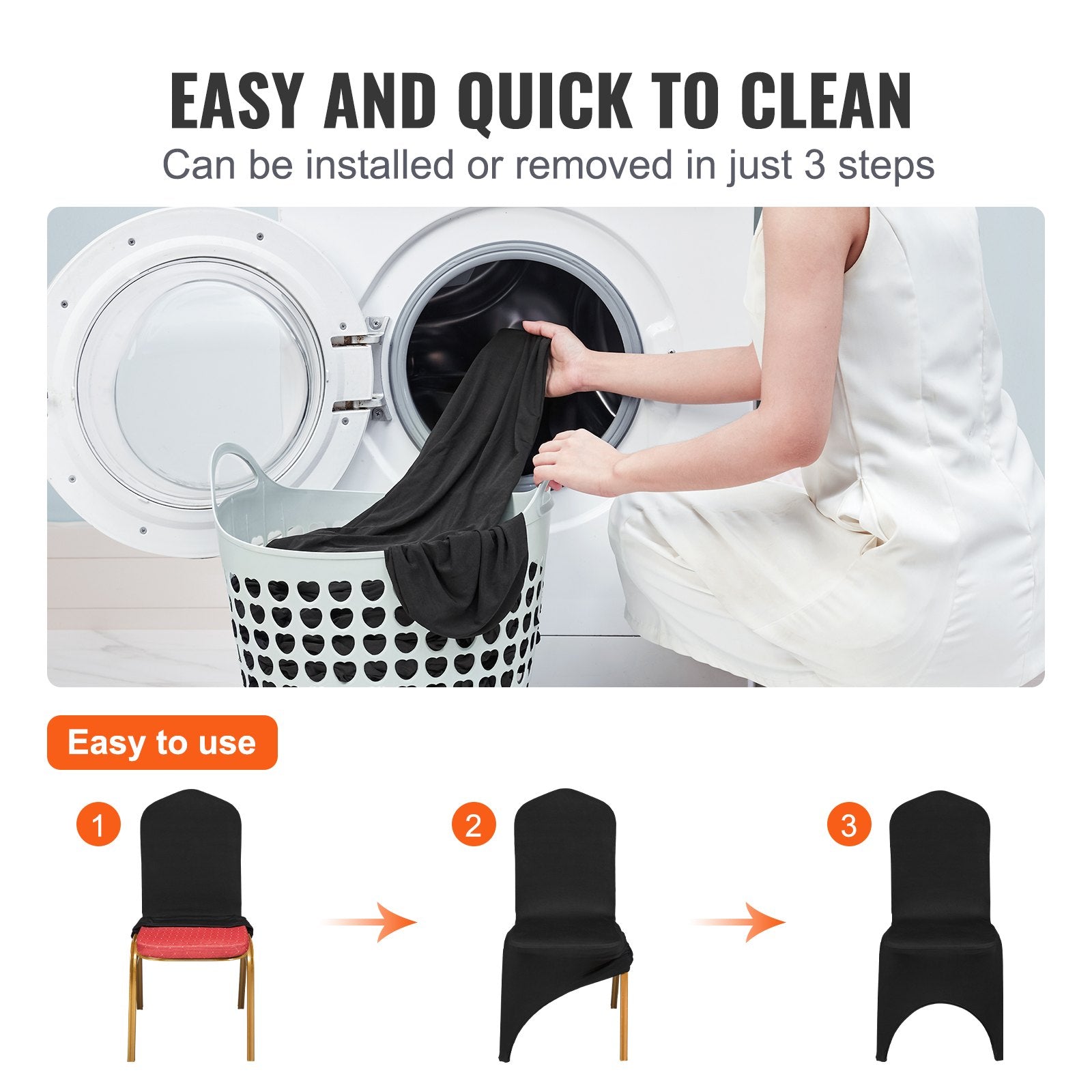 50 PCS Black Chair Covers Polyester Spandex Stretch Wedding Party Banquet - Image 4