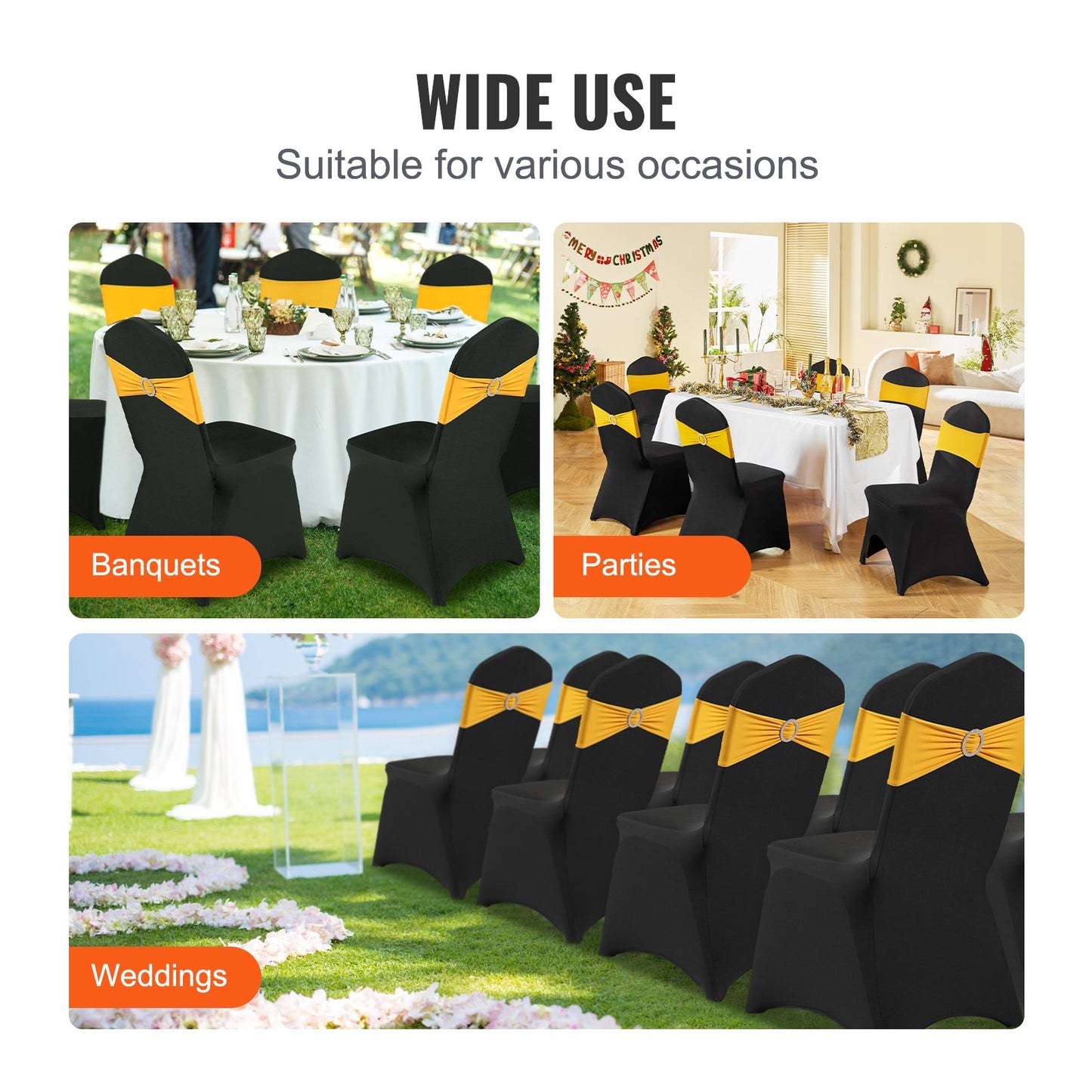 50 PCS Black Chair Covers Polyester Spandex Stretch Wedding Party Banquet - Image 6
