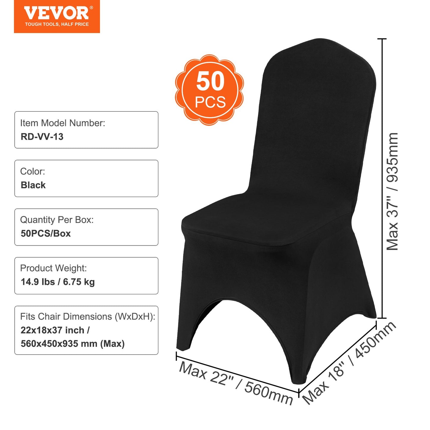50 PCS Black Chair Covers Polyester Spandex Stretch Wedding Party Banquet - Image 7