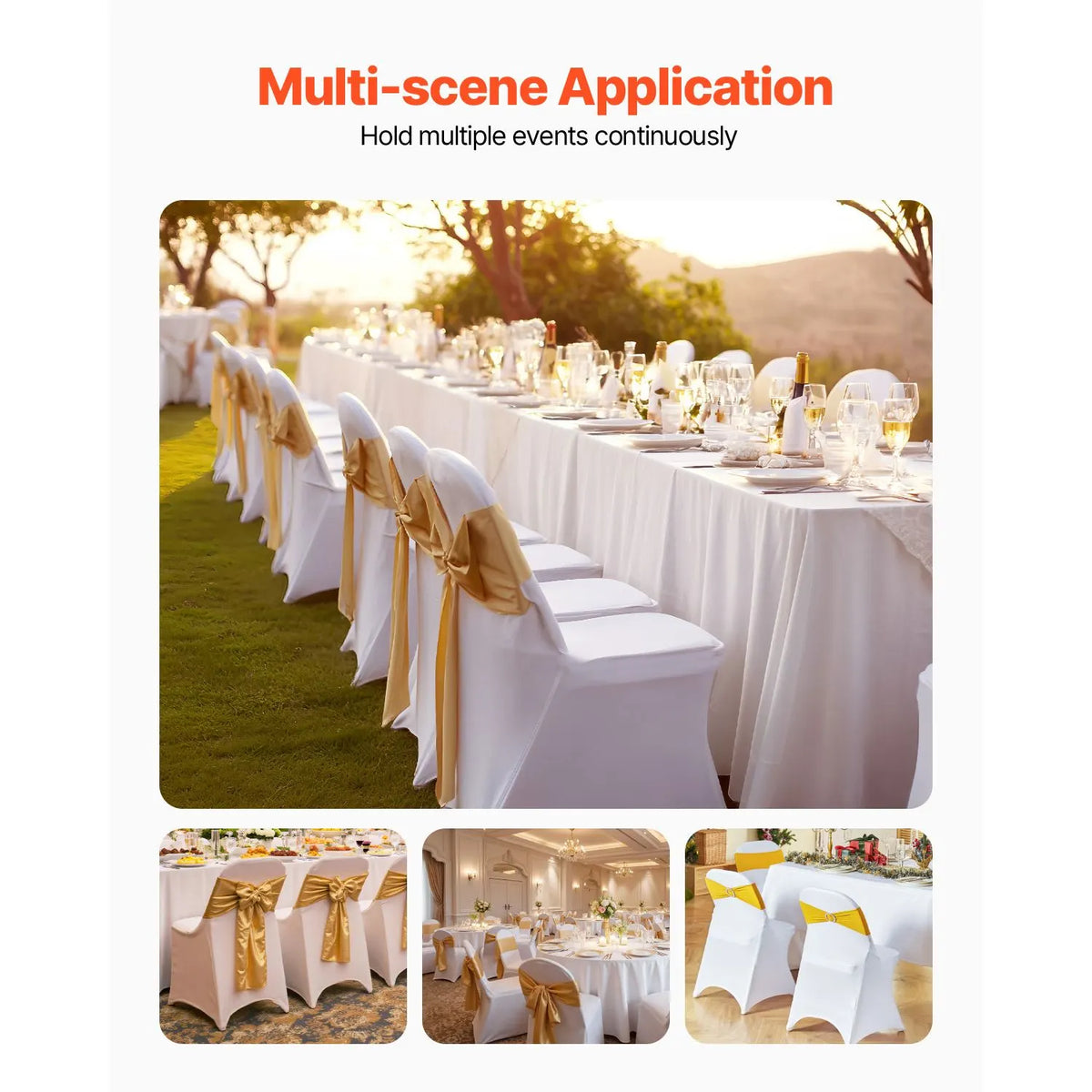 Stretch Spandex Folding Chair Covers, Universal Fitted Chair Cover, Removable Washable Protective Slipcovers, for Wedding, Holiday, Banquet, Party, Celebration, Dining (12PCS White) - Image 2