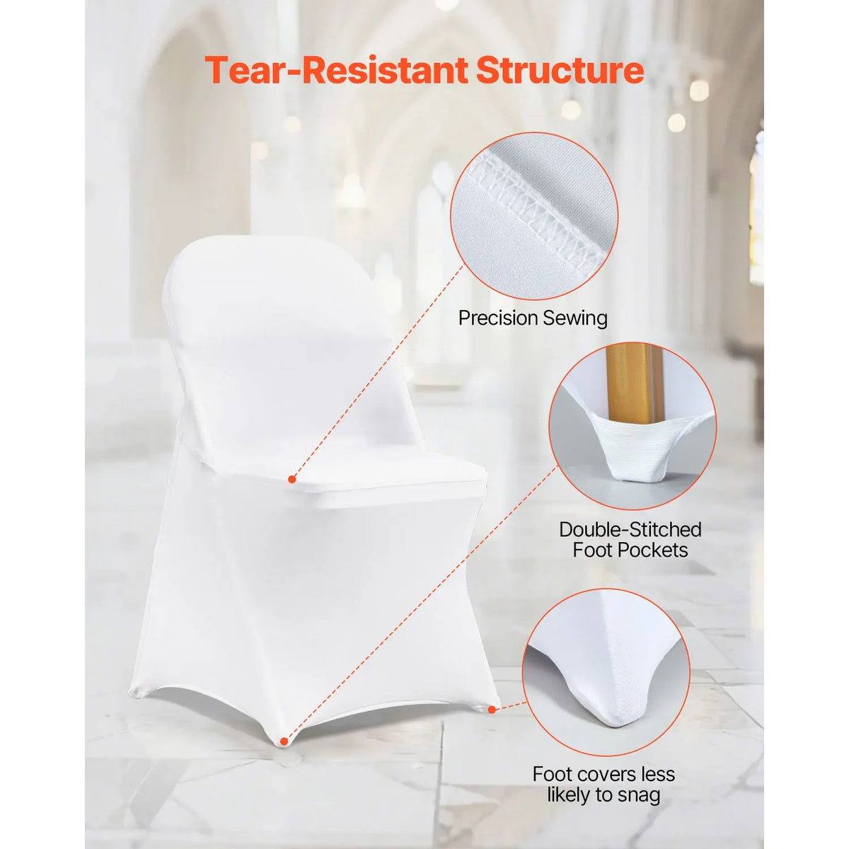 Stretch Spandex Folding Chair Covers, Universal Fitted Chair Cover, Removable Washable Protective Slipcovers, for Wedding, Holiday, Banquet, Party, Celebration, Dining (12PCS White) - Image 6