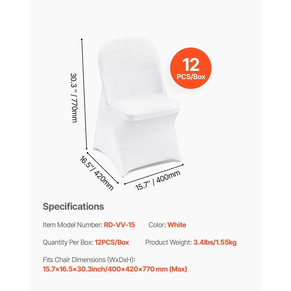 Stretch Spandex Folding Chair Covers, Universal Fitted Chair Cover, Removable Washable Protective Slipcovers, for Wedding, Holiday, Banquet, Party, Celebration, Dining (12PCS White) - Image 7
