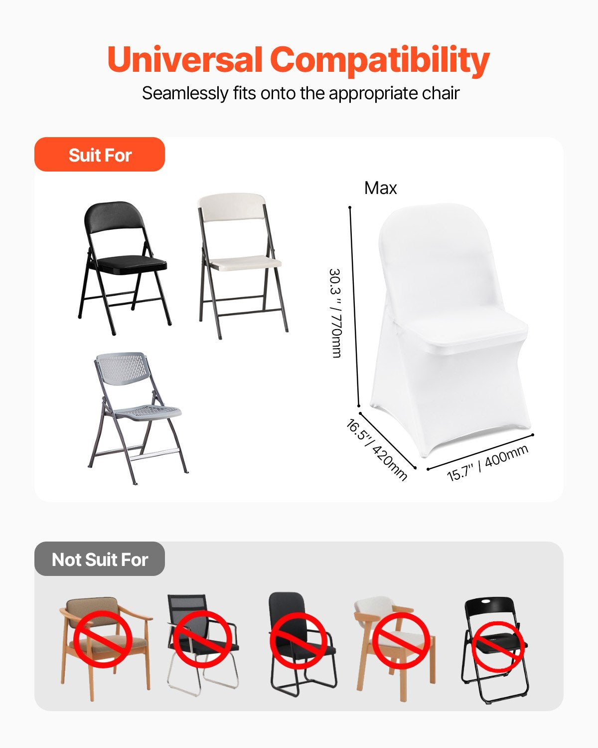 Stretch Spandex Folding Chair Covers, Universal Fitted Chair Cover, Removable Washable Protective Slipcovers, for Wedding, Holiday, Banquet, Party, Celebration, Dining (12PCS White) - Image 4