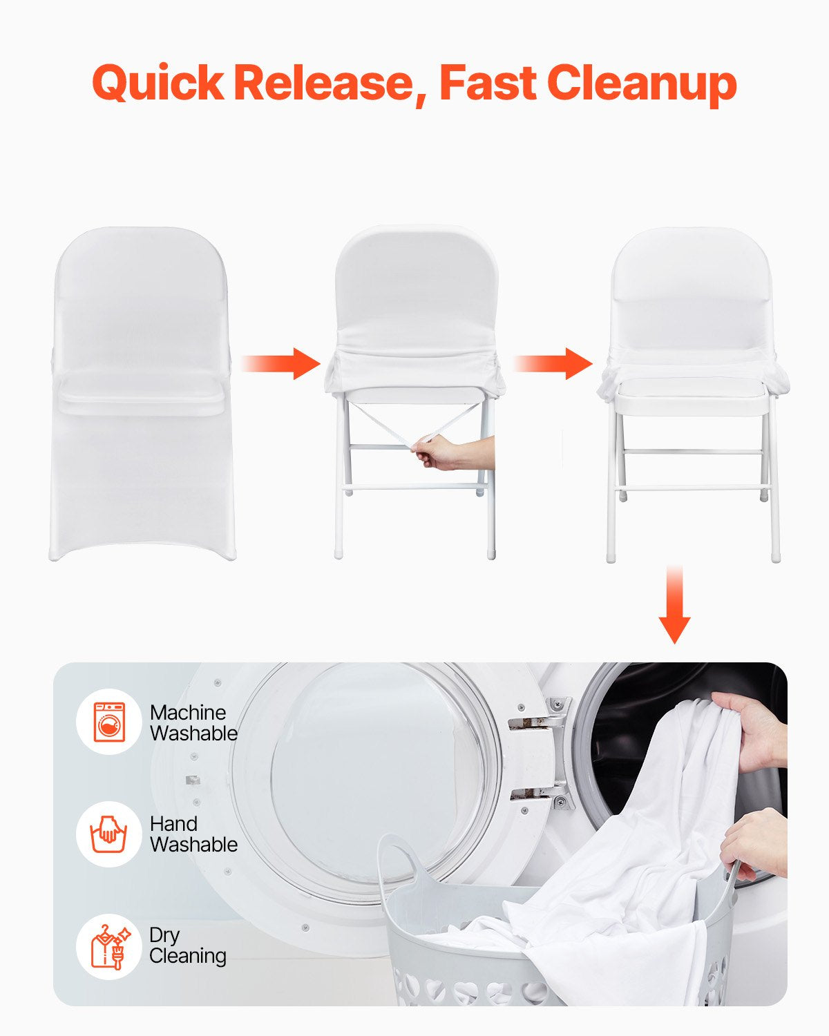 Stretch Spandex Folding Chair Covers, Universal Fitted Chair Cover, Removable Washable Protective Slipcovers, for Wedding, Holiday, Banquet, Party, Celebration, Dining (12PCS White) - Image 5