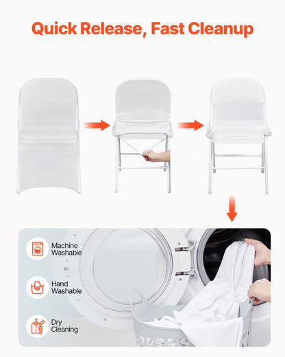 Stretch Spandex Folding Chair Covers, Universal Fitted Chair Cover, Removable Washable Protective Slipcovers, for Wedding, Holiday, Banquet, Party, Celebration, Dining (12PCS White) - Image 5
