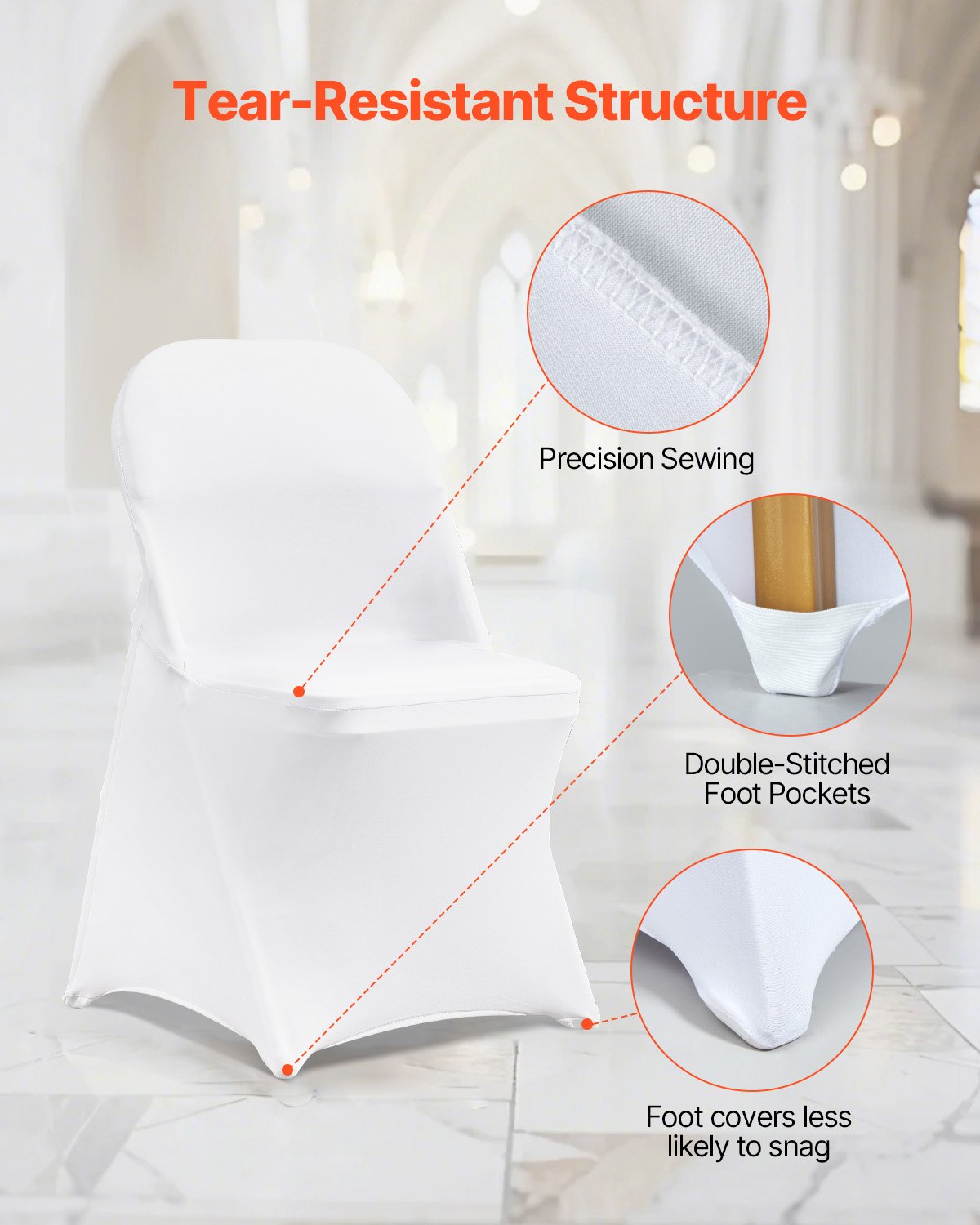 Stretch Spandex Folding Chair Covers, Universal Fitted Chair Cover, Removable Washable Protective Slipcovers, for Wedding, Holiday, Banquet, Party, Celebration, Dining (12PCS White) - Image 6