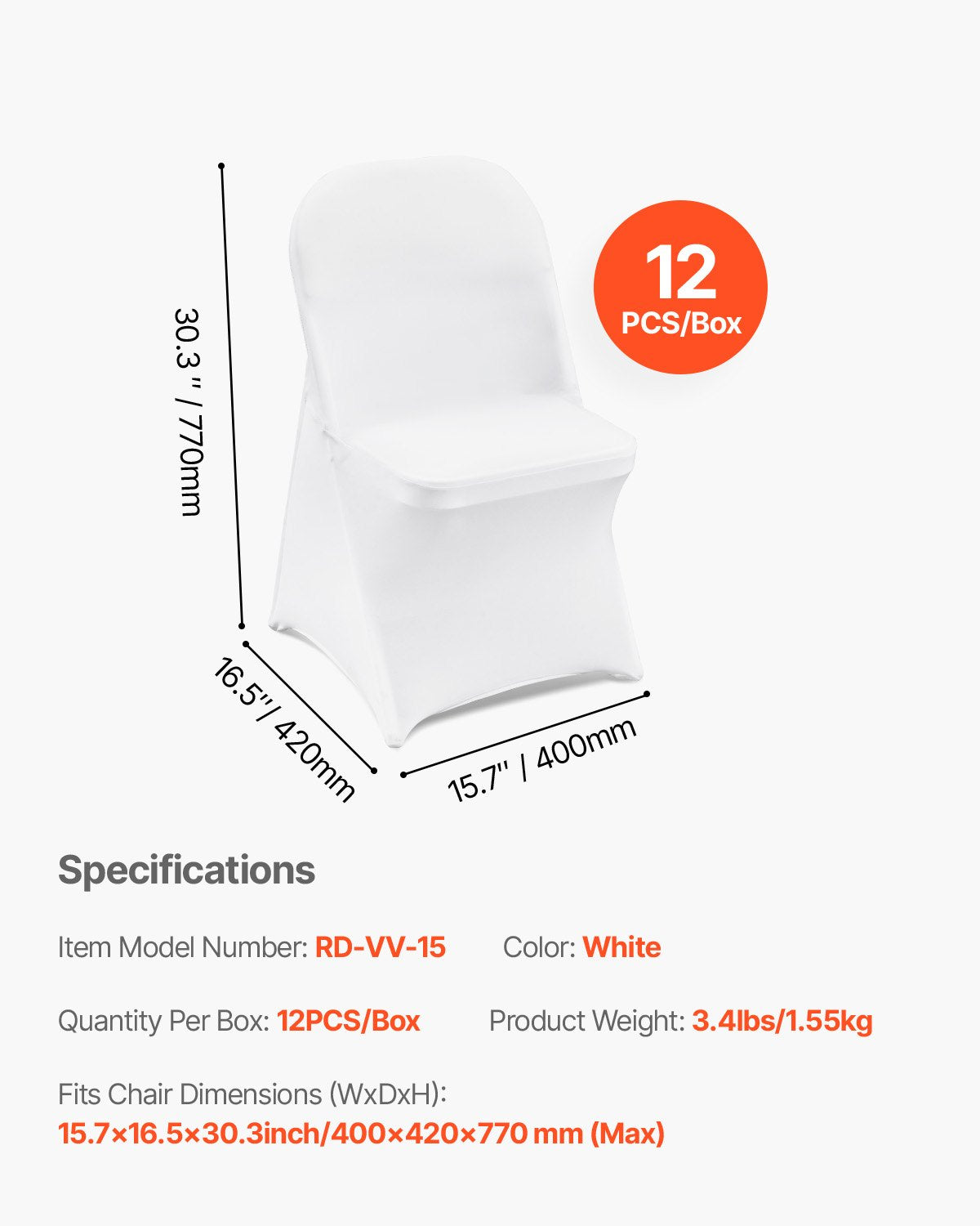 Stretch Spandex Folding Chair Covers, Universal Fitted Chair Cover, Removable Washable Protective Slipcovers, for Wedding, Holiday, Banquet, Party, Celebration, Dining (12PCS White) - Image 7