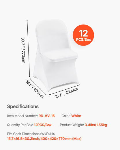 Stretch Spandex Folding Chair Covers, Universal Fitted Chair Cover, Removable Washable Protective Slipcovers, for Wedding, Holiday, Banquet, Party, Celebration, Dining (12PCS White) - Image 7