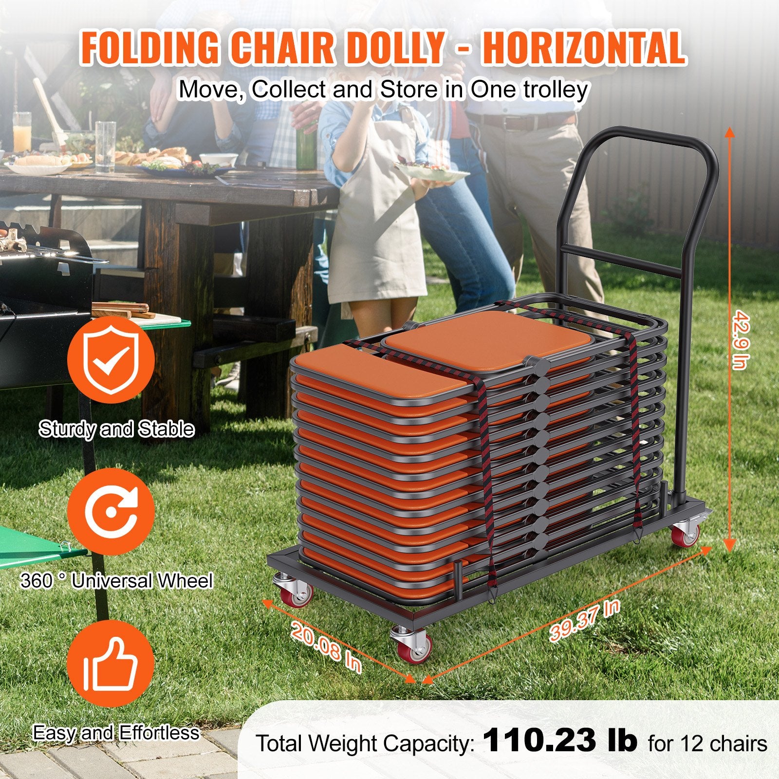 12 Chairs Folding Chair Storage Dolly Folding Chairs Rack Heavy Duty Iron - Image 2