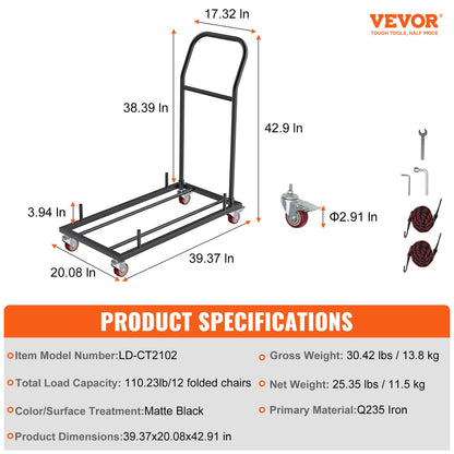 12 Chairs Folding Chair Storage Dolly Folding Chairs Rack Heavy Duty Iron - Image 7