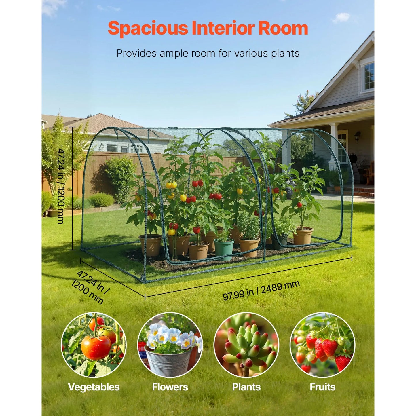 Crop Cage, 2.48 x 1.2 x 1.2 m Plant Protection Tent with Zippered Door, Wind-Resistant Tall Crop Cage, Easy to Install, Outdoor Raised Bed Cover with Frame, Plant Netting for Garden Patio Lawn - Image 2
