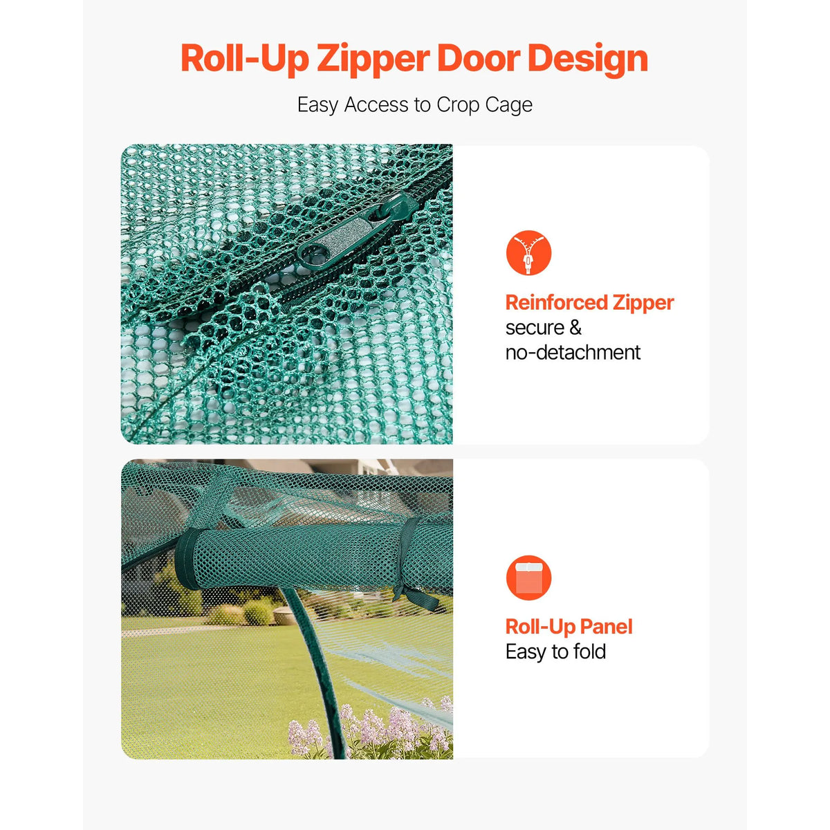 Crop Cage, 2.48 x 1.2 x 1.2 m Plant Protection Tent with Zippered Door, Wind-Resistant Tall Crop Cage, Easy to Install, Outdoor Raised Bed Cover with Frame, Plant Netting for Garden Patio Lawn - Image 5