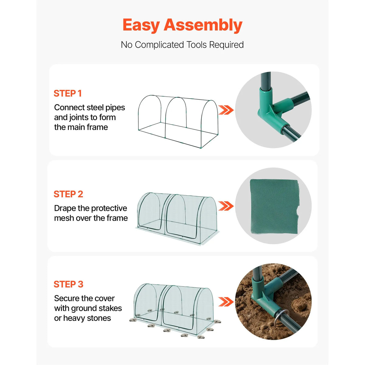 Crop Cage, 2.48 x 1.2 x 1.2 m Plant Protection Tent with Zippered Door, Wind-Resistant Tall Crop Cage, Easy to Install, Outdoor Raised Bed Cover with Frame, Plant Netting for Garden Patio Lawn - Image 6