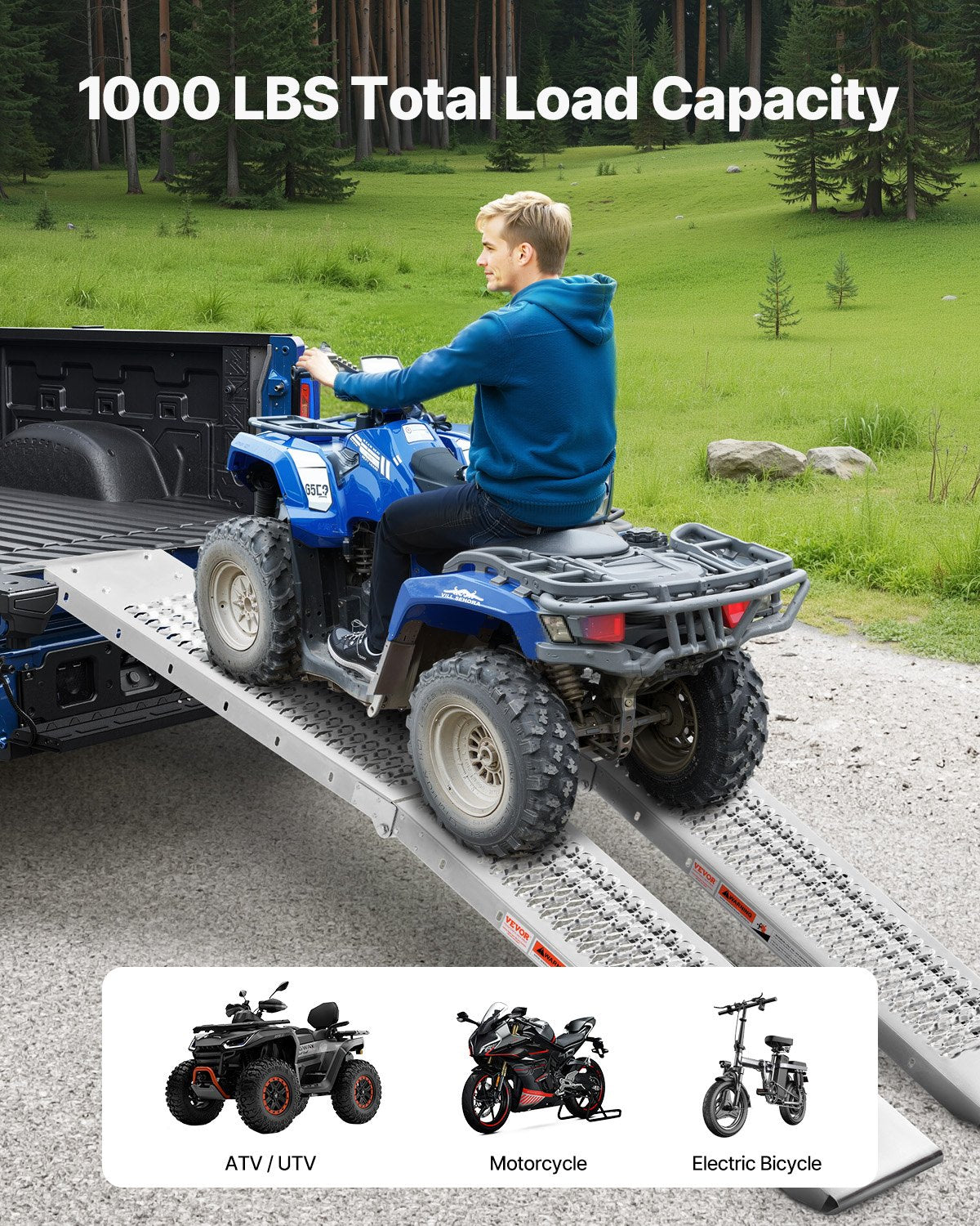 Steel Ramps, 1000 lbs, 2Pcs Heavy-duty Ramps with Wider Ramp Surface, Universal Stable Loading Ramp with Handles, Fit for ATV, UTV, Motorcycle, Electric Bicycle, etc. - Image 2