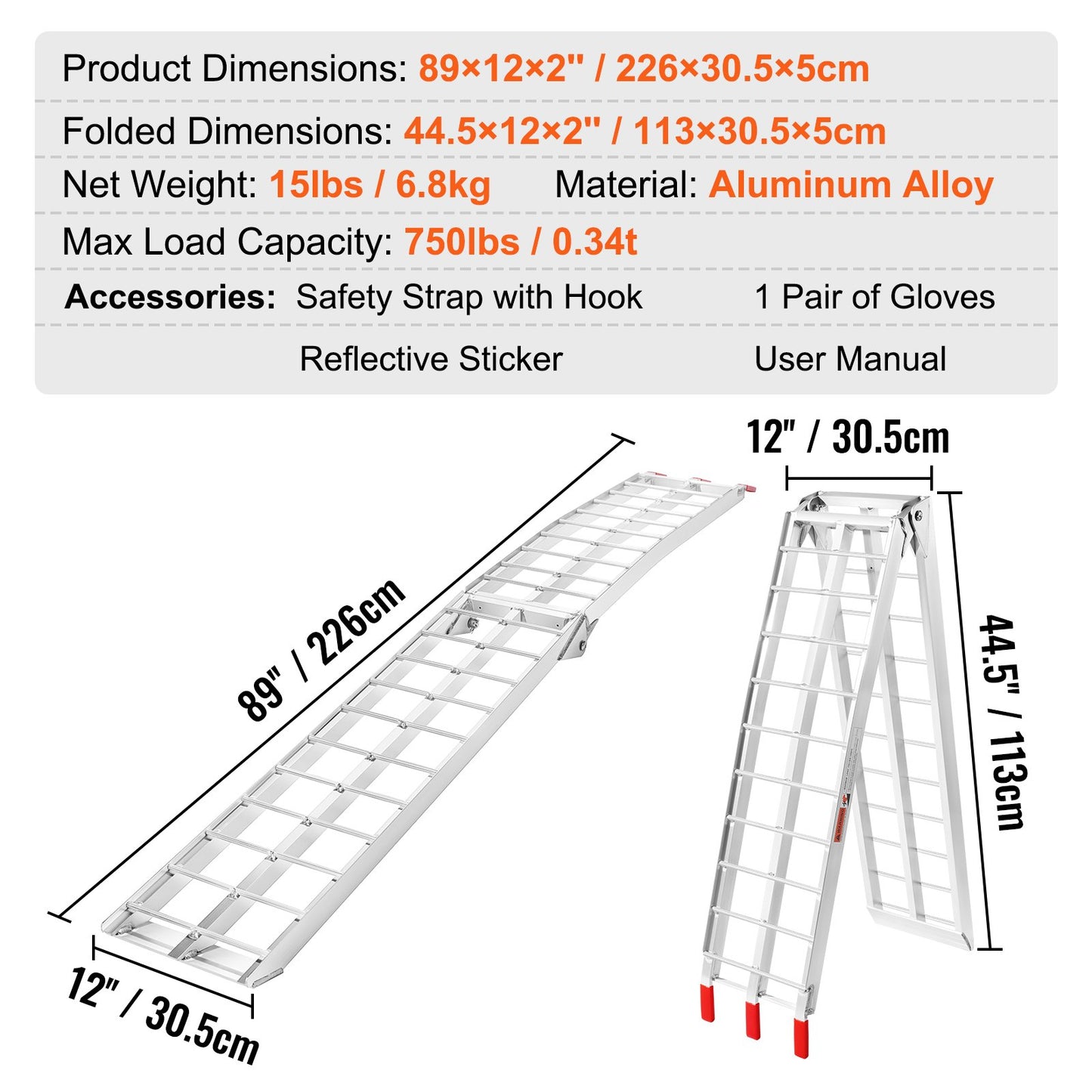 Aluminum Ramp 750 LBS Foldable Loading Ramps for Pickup Trucks Bed 1 Piece - Image 7