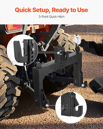 3-Point Quick Hitch with 2 in Receiver, 3000 Lbs Lift Capacity, 3-Pt Hitch with 5 Level Adjustable Bolt, Adaptation to Category 1 & 2 Tractor, Heavy Duty 3 Point Attachments, Black - Image 2