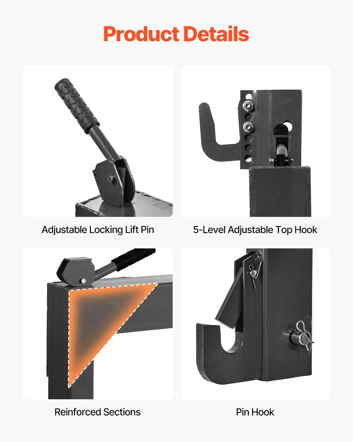 3-Point Quick Hitch with 2 in Receiver, 3000 Lbs Lift Capacity, 3-Pt Hitch with 5 Level Adjustable Bolt, Adaptation to Category 1 & 2 Tractor, Heavy Duty 3 Point Attachments, Black - Image 5