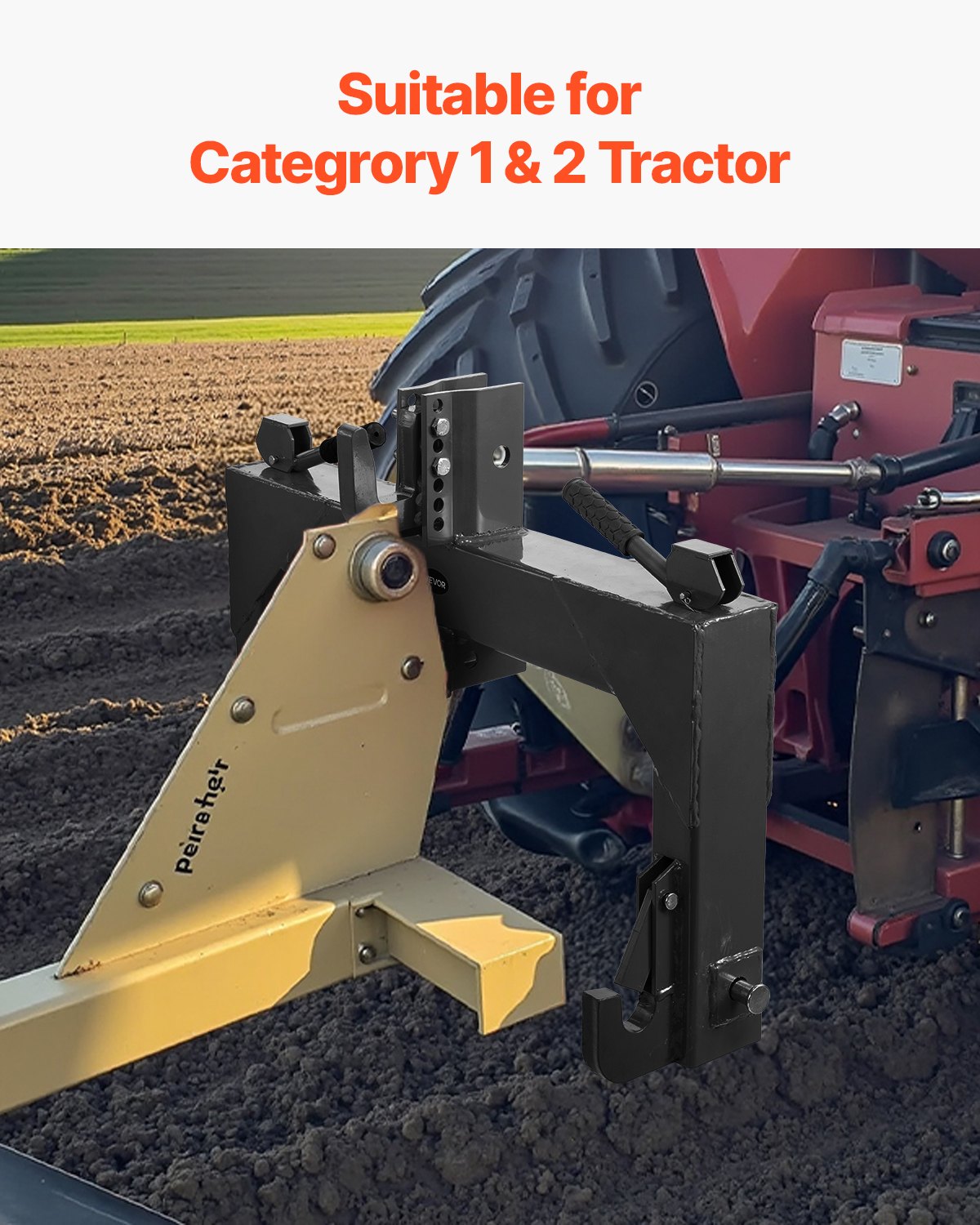 3-Point Quick Hitch with 2 in Receiver, 3000 Lbs Lift Capacity, 3-Pt Hitch with 5 Level Adjustable Bolt, Adaptation to Category 1 & 2 Tractor, Heavy Duty 3 Point Attachments, Black - Image 6