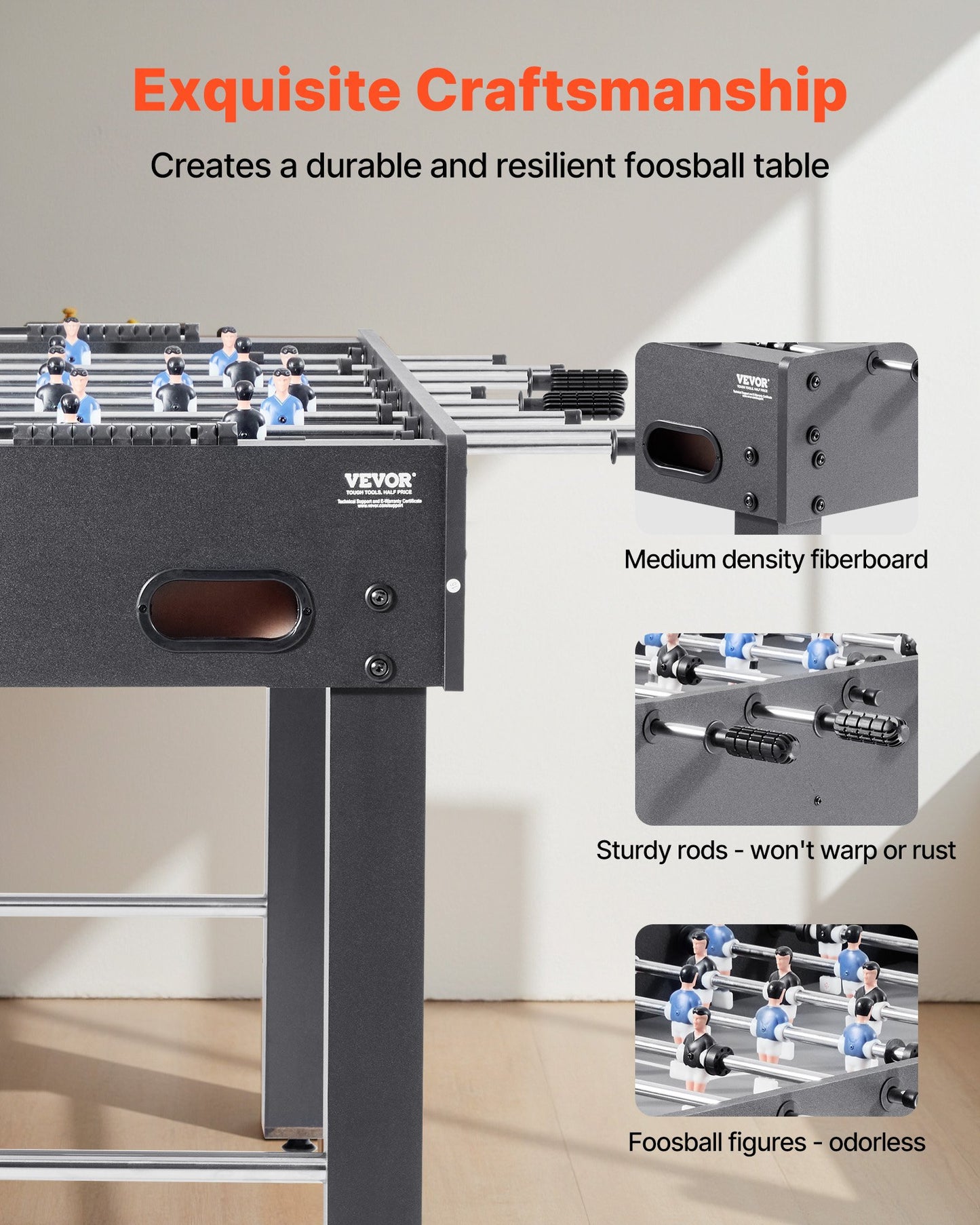 Foosball Table, 121 cm Standard Size Table, Indoor Full Size Foosball Tables for Home, Family, and Game Room, Durable Soccer Set, Includes 2 Balls, Score Keeper, and 2 Cup Holders - Image 2