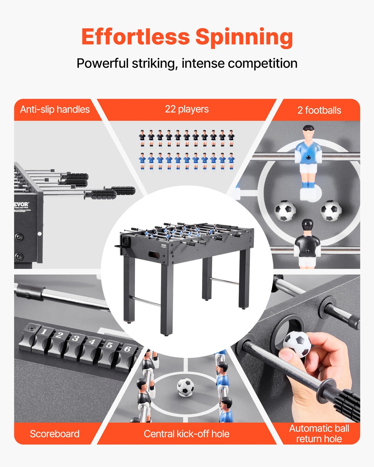 Foosball Table, 121 cm Standard Size Table, Indoor Full Size Foosball Tables for Home, Family, and Game Room, Durable Soccer Set, Includes 2 Balls, Score Keeper, and 2 Cup Holders - Image 3