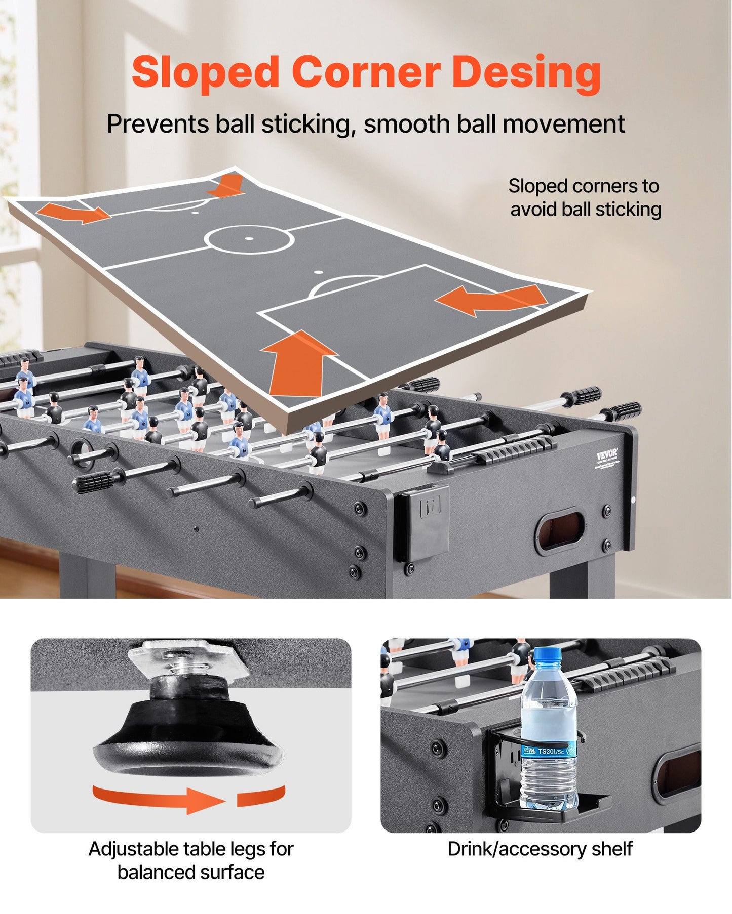Foosball Table, 121 cm Standard Size Table, Indoor Full Size Foosball Tables for Home, Family, and Game Room, Durable Soccer Set, Includes 2 Balls, Score Keeper, and 2 Cup Holders - Image 4