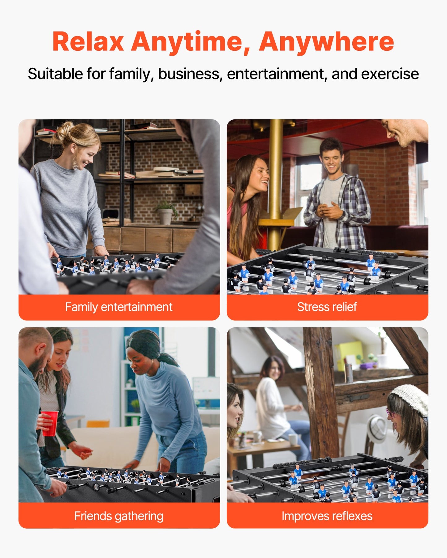 Foosball Table, 121 cm Standard Size Table, Indoor Full Size Foosball Tables for Home, Family, and Game Room, Durable Soccer Set, Includes 2 Balls, Score Keeper, and 2 Cup Holders - Image 5