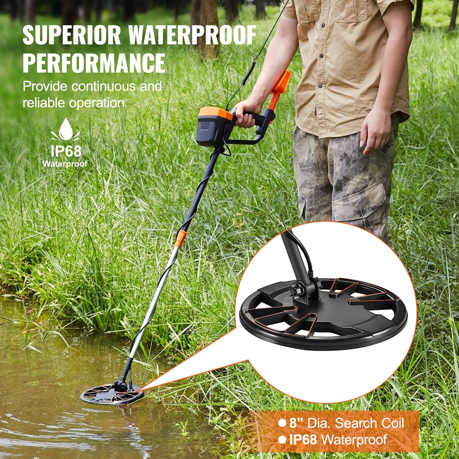 Metal Detector for Adults & Kids, 8", Professional Adjustable Higher Accuracy Gold Detector, IP68 Waterproof Coil with LCD Display Advanced DSP Chip, for Detecting Gold Coin Treasure Hunting - Image 5