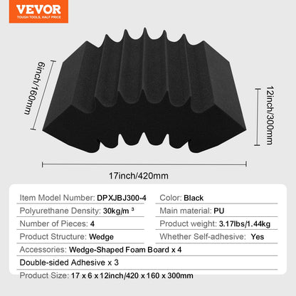 Acoustic Foam Panels 4 Pack 16.5 x 6.3 x 12 in Adhesive for Wall Ceiling - Image 7