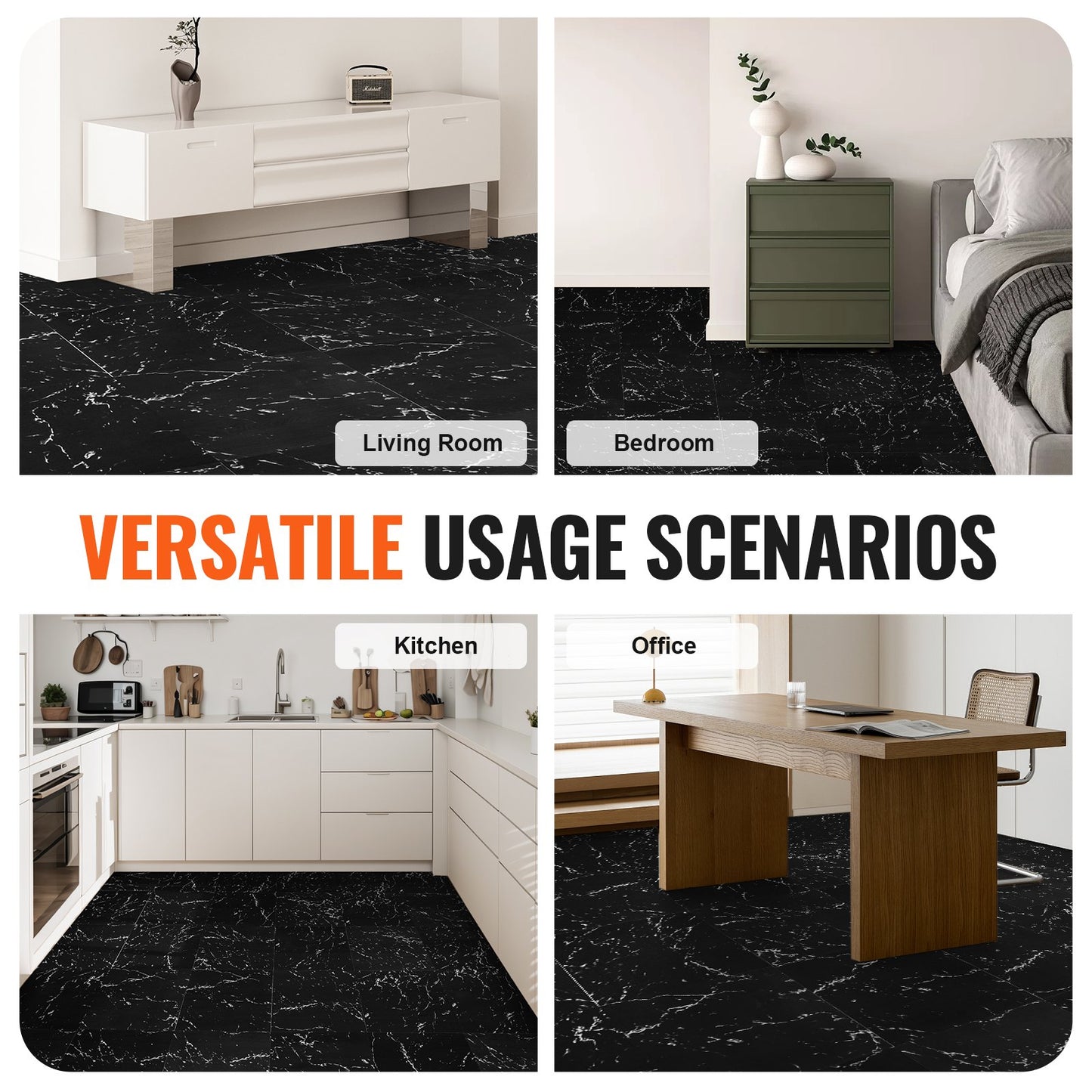 Self Adhesive Vinyl Floor Tiles 12 x 12 inch, 50 Tiles 1.5mm Thick Peel & Stick, Black Marble Texture DIY Flooring for Kitchen, Dining Room, Bedrooms & Bathrooms, Easy for Home Decor - Image 6