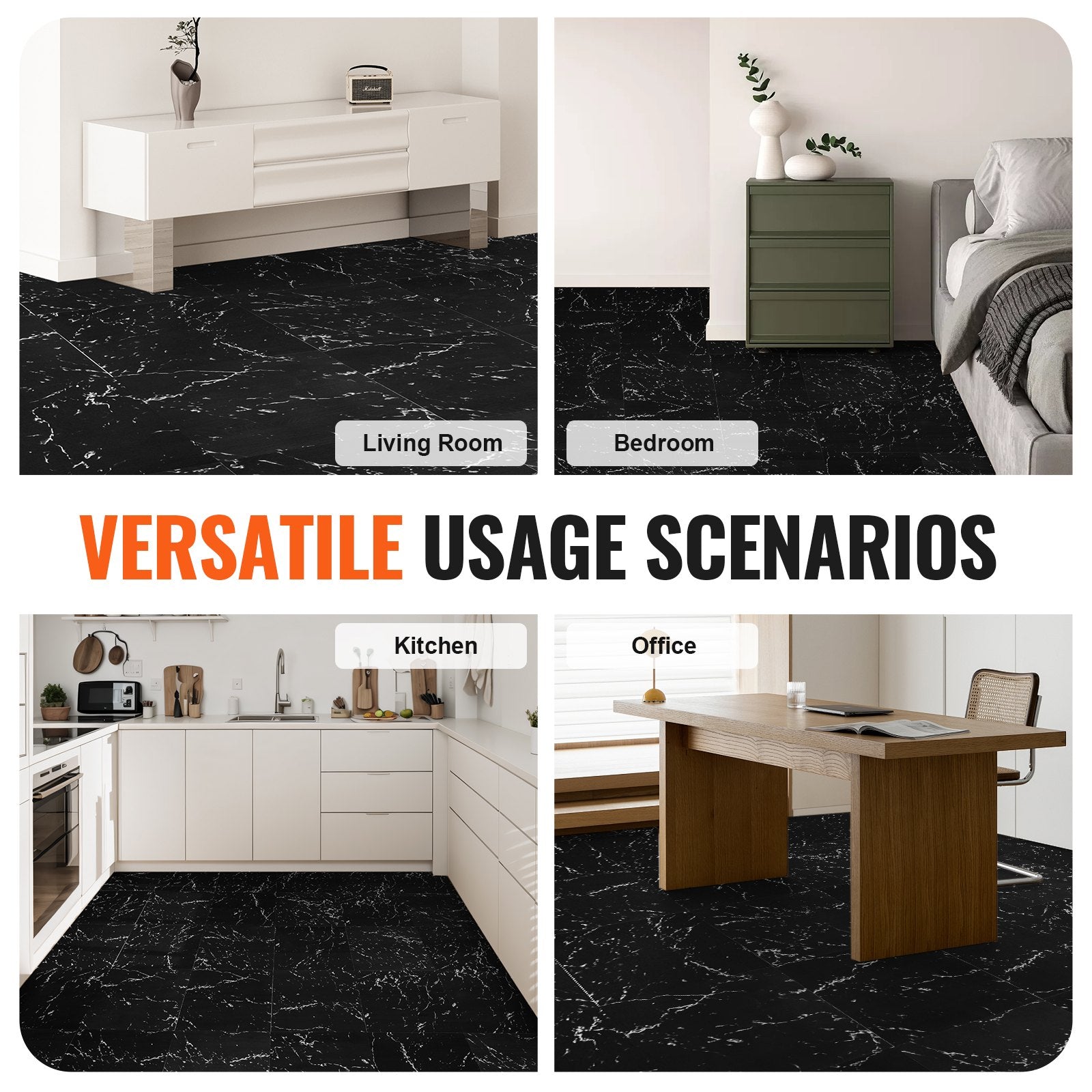 Self Adhesive Vinyl Floor Tiles 12 x 12 inch, 50 Tiles 1.5mm Thick Peel & Stick, Black Marble Texture DIY Flooring for Kitchen, Dining Room, Bedrooms & Bathrooms, Easy for Home Decor - Image 6
