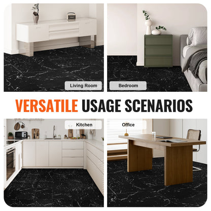 Self Adhesive Vinyl Floor Tiles 12 x 12 inch, 50 Tiles 1.5mm Thick Peel & Stick, Black Marble Texture DIY Flooring for Kitchen, Dining Room, Bedrooms & Bathrooms, Easy for Home Decor - Image 6
