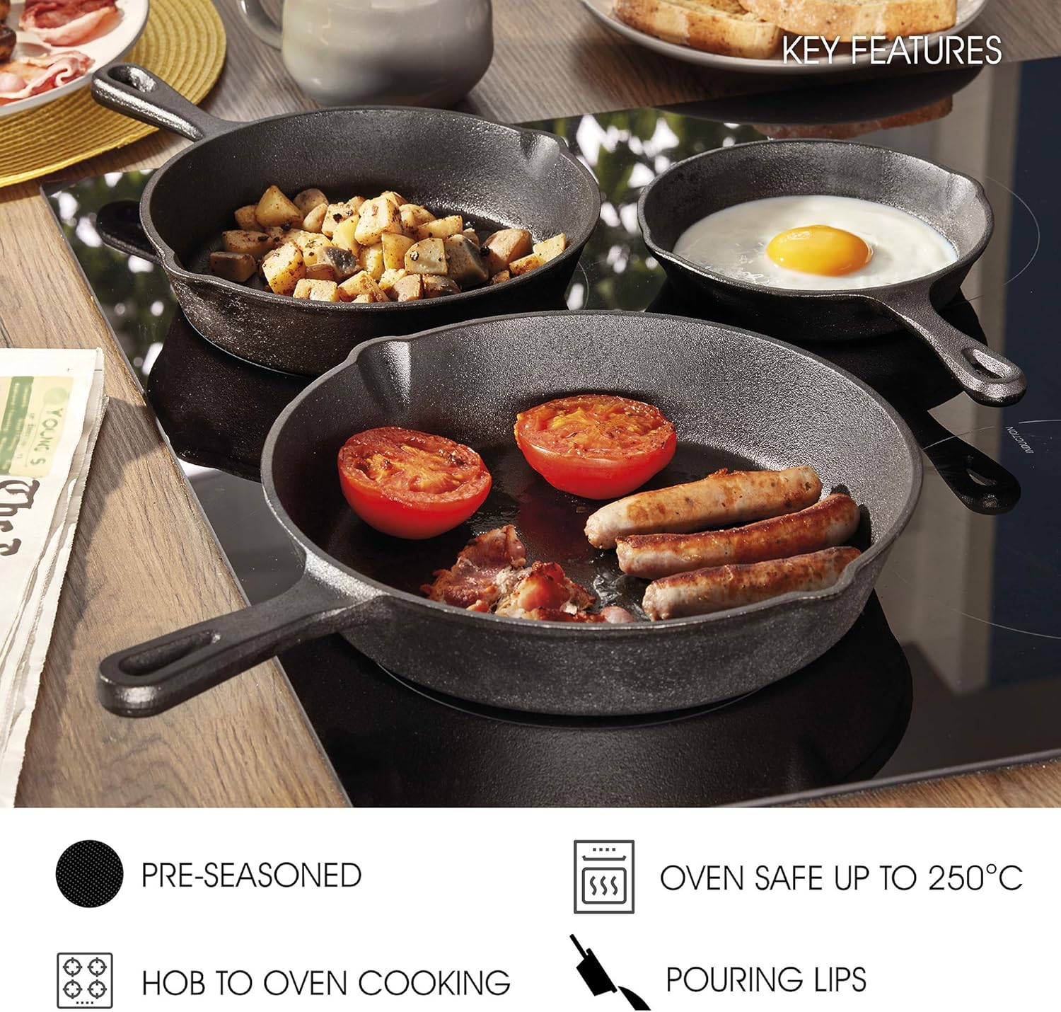 Cookware Sets Frying Cast Iron Pans Cast Iron Dish 16/20/26cm - Image 2