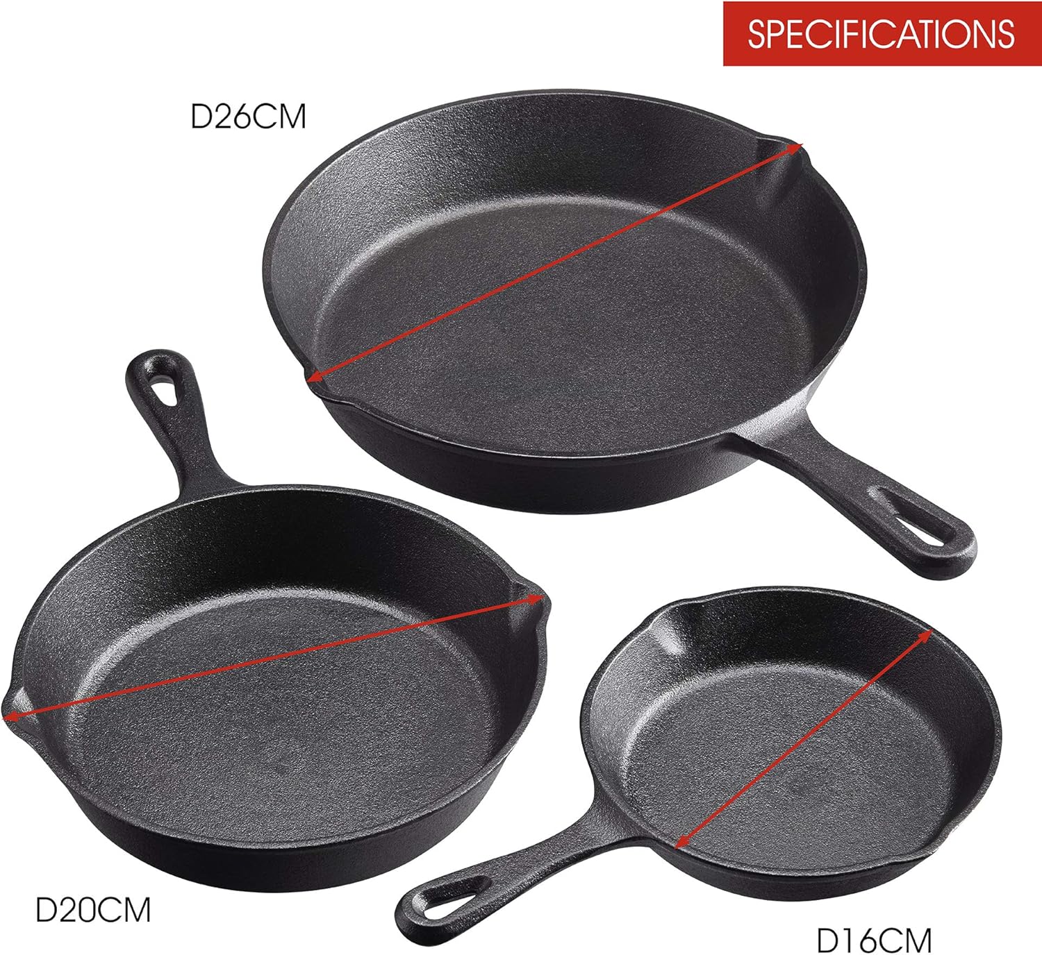 Cookware Sets Frying Cast Iron Pans Cast Iron Dish 16/20/26cm - Image 3