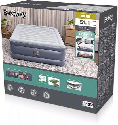 Bestway 2.03m x 1.52m x 51cm Tritech Air Inflatable Mattress Queen Built-in AC Pump - Image 6