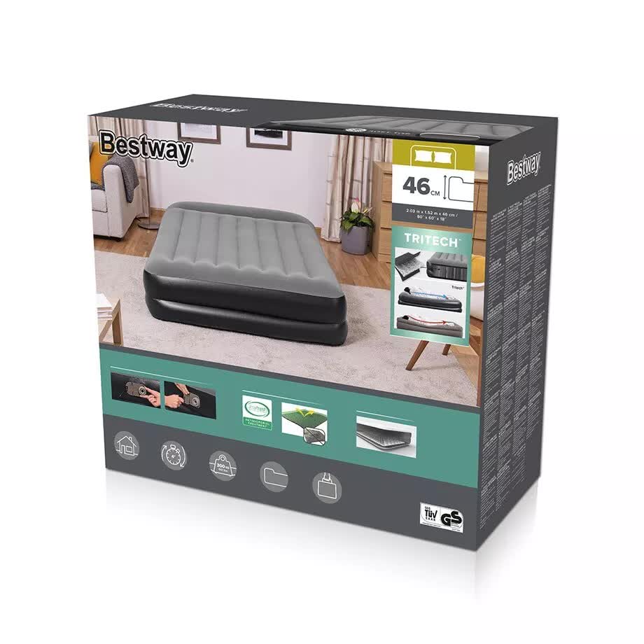 Bestway 2.03m x 1.52m x 46cm Tritech Air Mattress Queen Built-in AC pump - Image 4