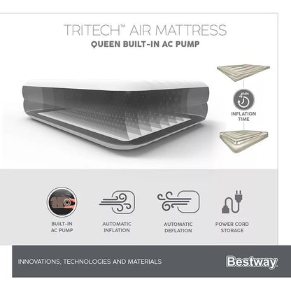 Bestway 2.03m x 1.52m x 46cm Tritech Air Mattress Queen Built-in AC pump - Image 5
