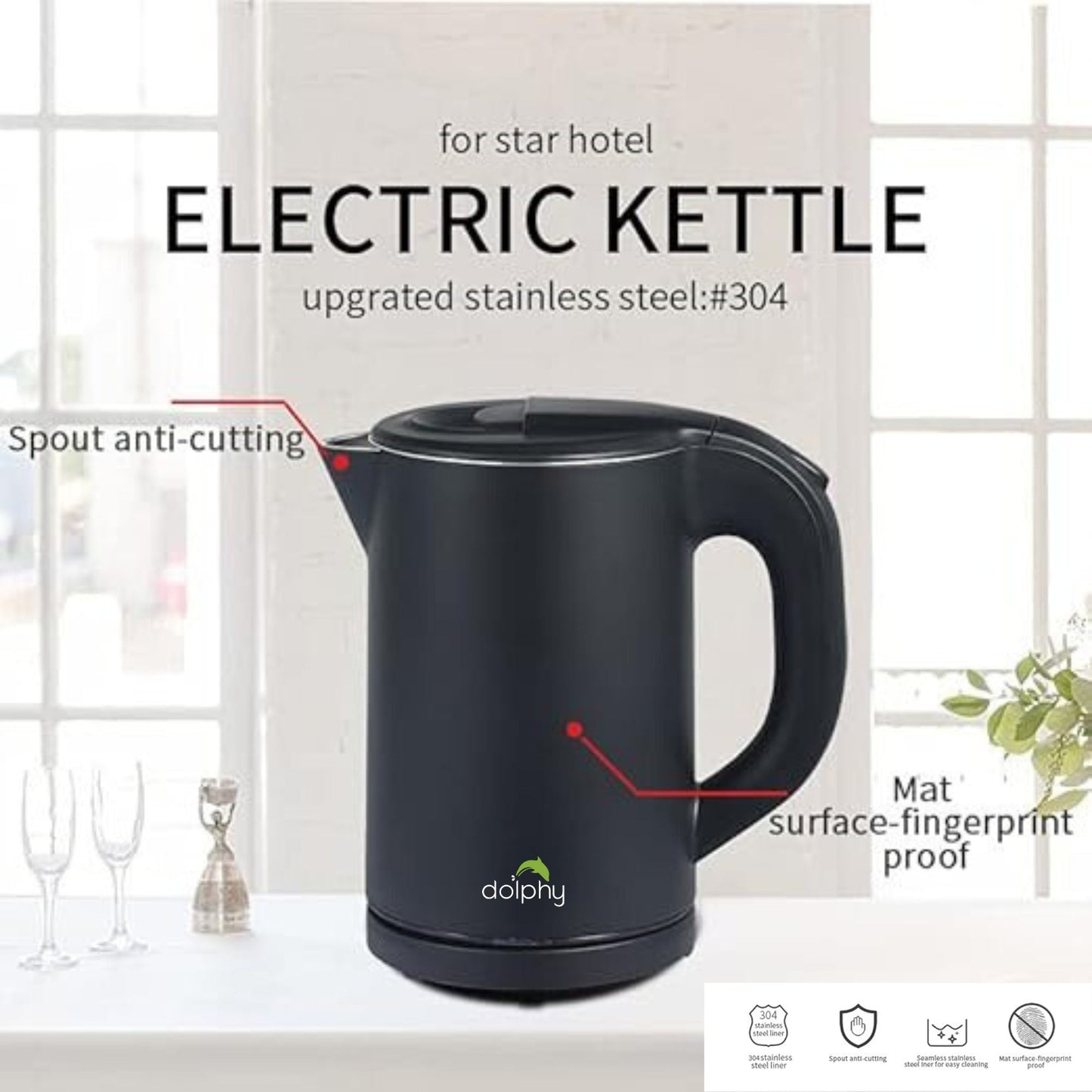 0.8L Stainless Steel Electric Kettle Black - Image 4
