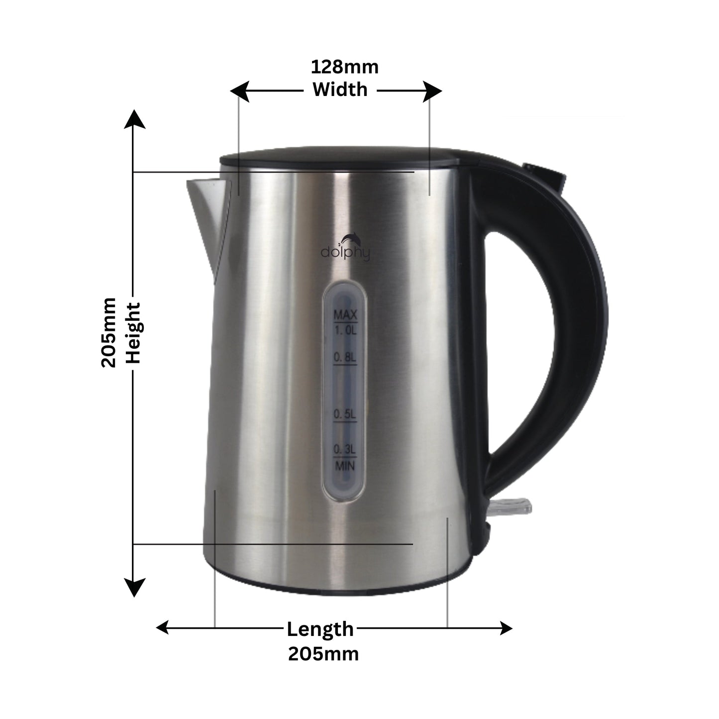 1.0L Brushed Silver Stainless Steel Kettle - Image 2
