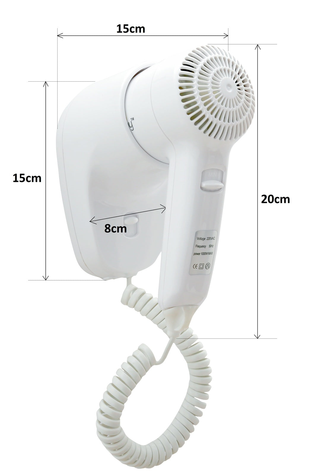Wall Mount Hair Dryer 1200W - White - Image 3